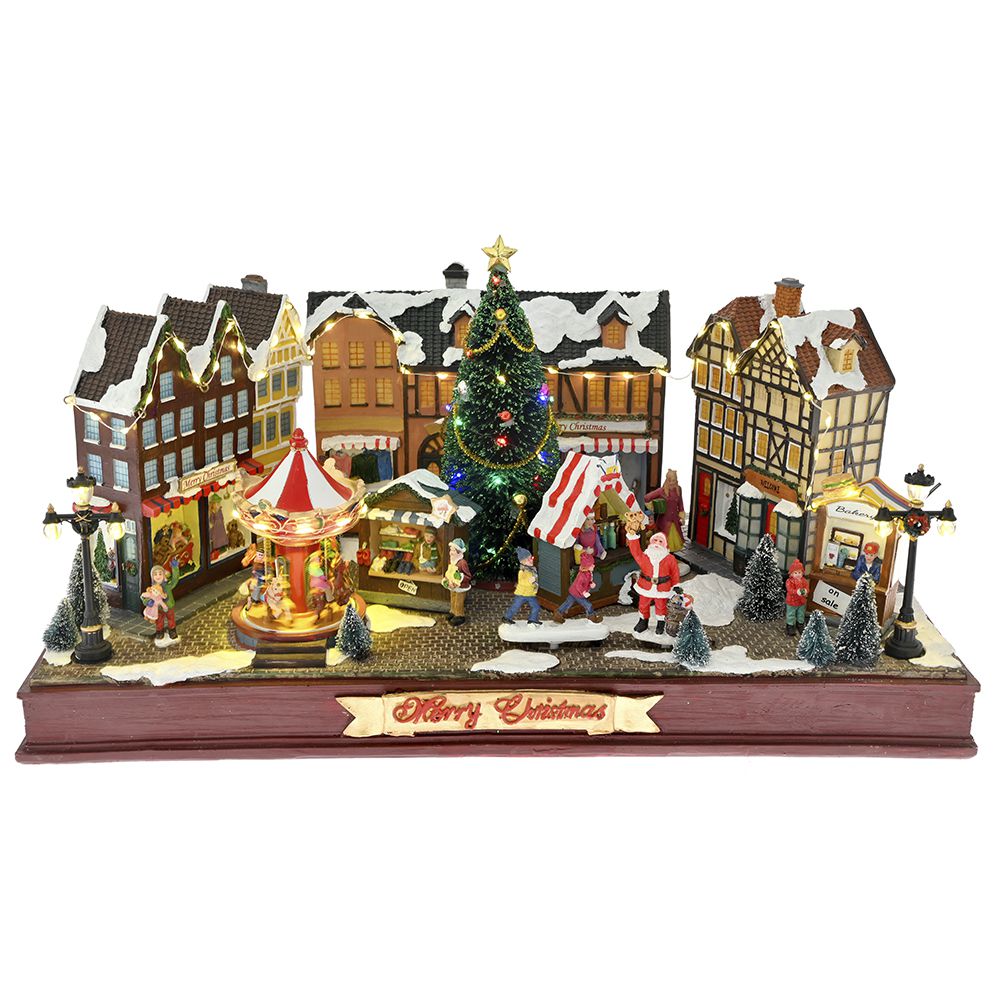 78537 SVETLEĆI MUZIČKI NOVOGODIŠNJI GRAD OD POLIREZINA 54X18X28 CM