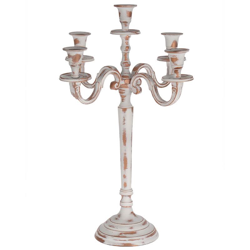3706920002 ALUMINIJUMSKI SVEĆNJAK ZA 5 SVEĆA ANTIK BELI 32*43cm