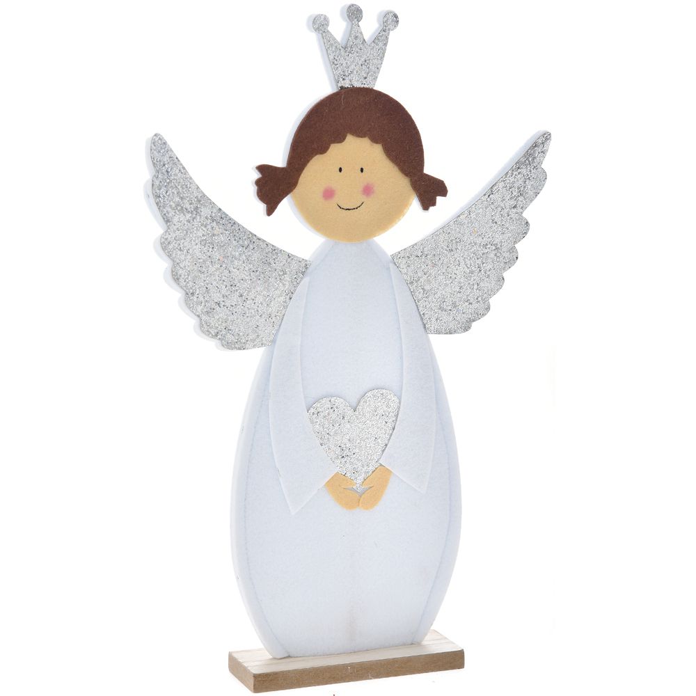 73215 ANĐEO DRVENI BELI SA SREBRNIM KRILIMA 14X41 CM