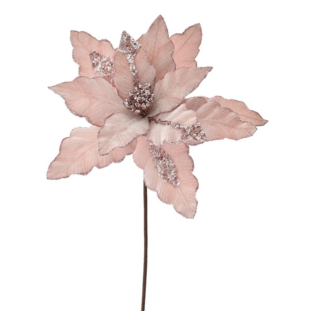 79198 BOŽIĆNI CVET PLATNENI SA ŠTRASOM PINK ROZE 36X50 CM