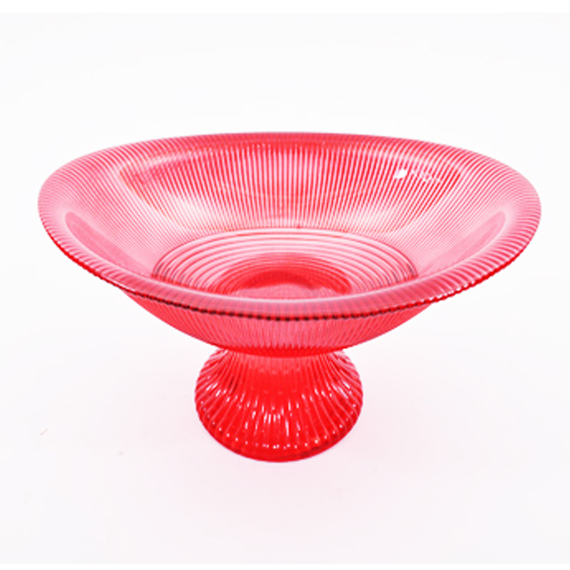 80525347 STAKLENA ČINIJA SA STOPOM CRVENA 25cm