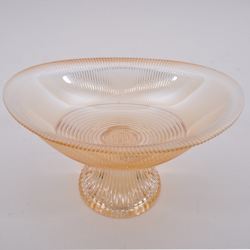 80525340 STAKLENA ČINIJA SA STOPOM ZLATNA 21cm