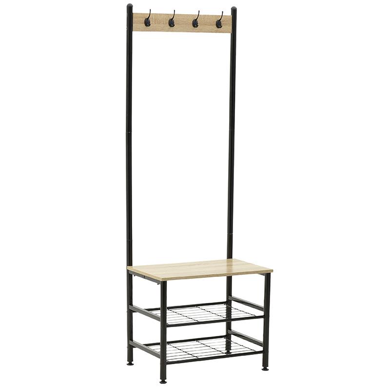 6504700013 CIPELARNIK SA VEŠALICAMA DRVO METAL NATURAL CRNI 60X40X175 CM