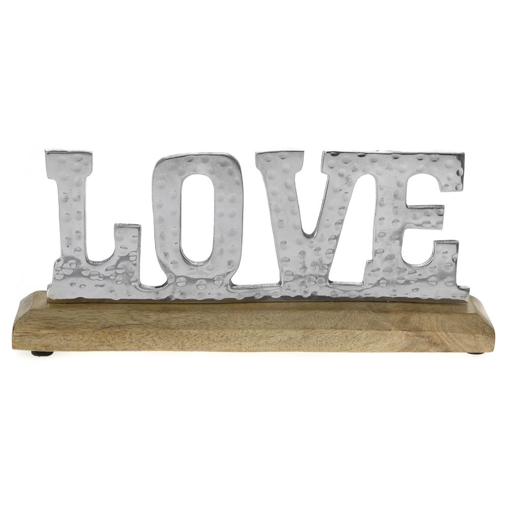58391 DEKORACIJA LOVE INOX NA DRVENOM POSTOLJU 28*5*12cm