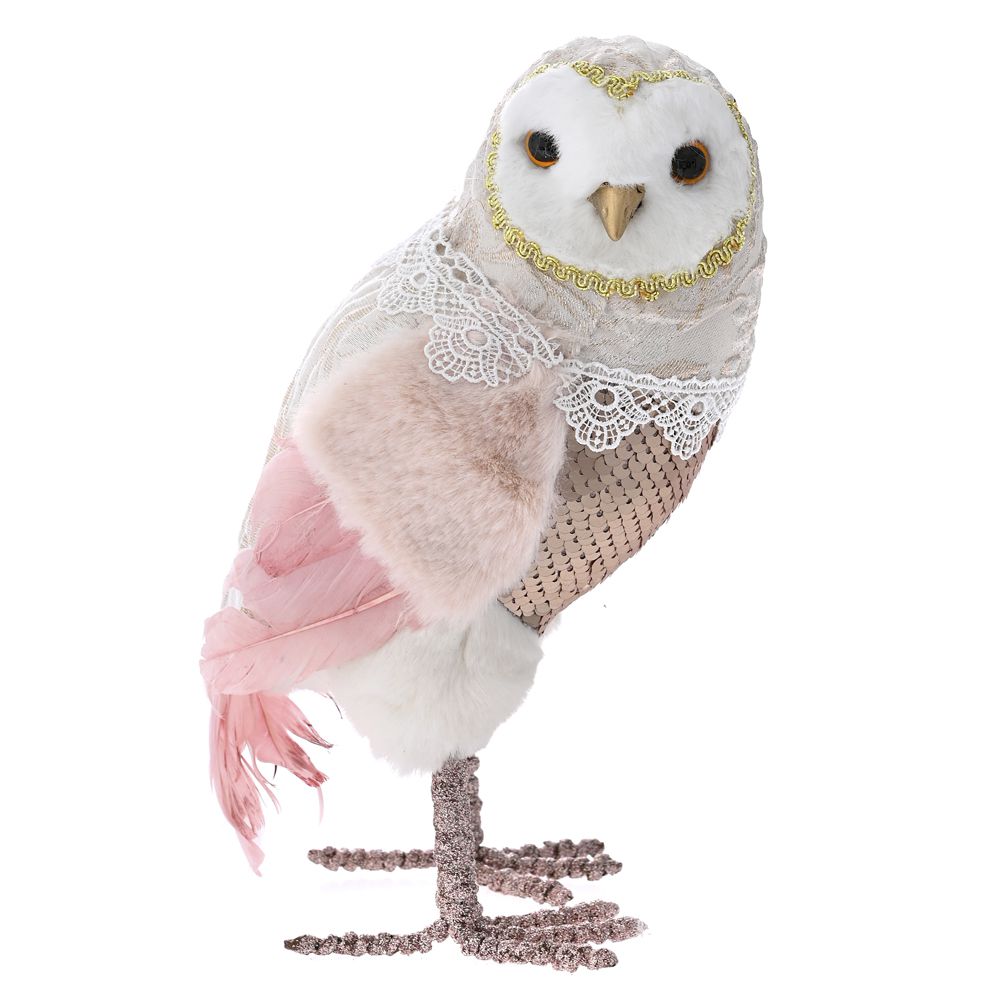 74574 DEKORATIVNA FIGURA SOVA OD PERJA I KRZNA 13*11*24 CM