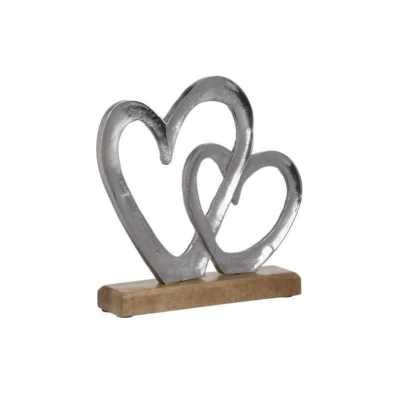 3703570212 DEKORATIVNA SRCA PAR DRVO METAL NATURAL SREBRNO 18X5X18 CM