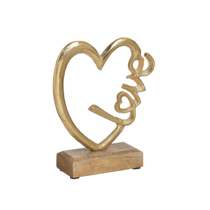 3709850070 DEKORATIVNO SRCE LOVE DRVO NATURAL ZLATNO 13X5X16 CM
