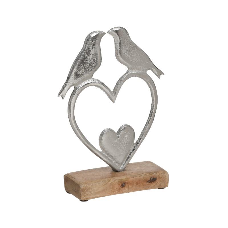 3709850067 DEKORATIVNO SRCE SA PTIČICAMA DRVO METAL NATURAL SREBRNO 15X520 CM