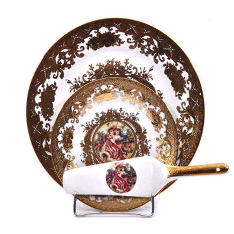 01926059 DESERTNI TANJIRI SA ŠPATULOM OD PORCELANA S/8 DEZEN BAROK