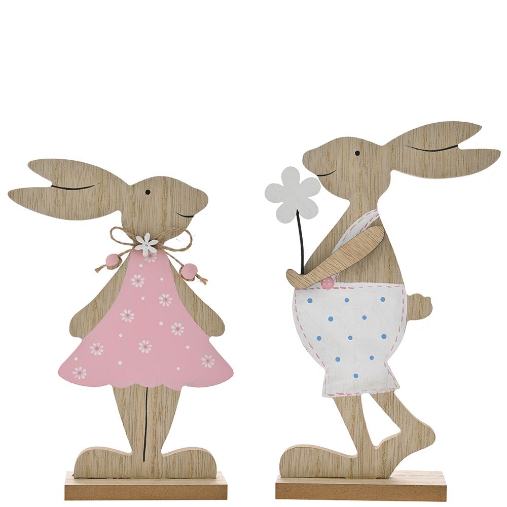 80813 DRVENA DEKORACIJA PAR ZEČEVA SET 2 KOMADA 12/14X21 CM