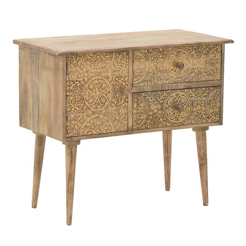 3502450007 DRVENA KOMODA BRAON ZLATNA 88X45X77 CM
