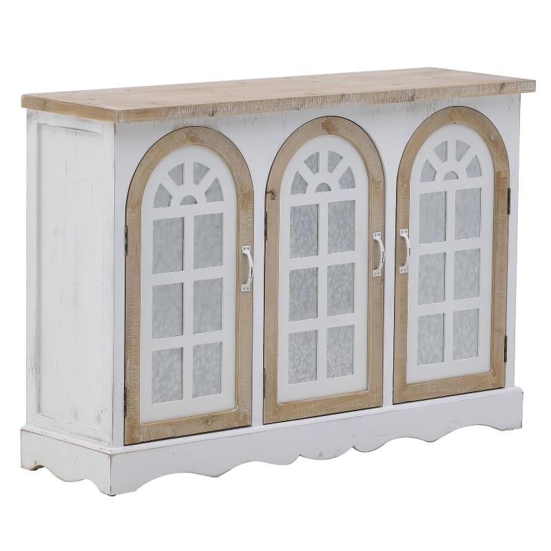 3508380036 DRVENA KOMODA NATURAL BELA SA VRATIMA U OBLIKU PROZORA 120X35X82 CM