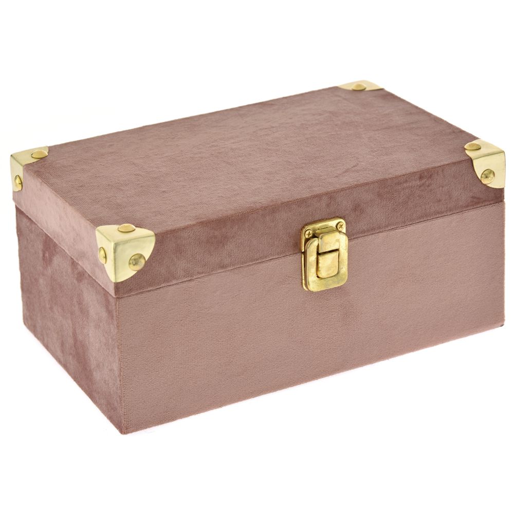 72741 DRVENA KUTIJA OBLOŽENA ROZE PLIŠEM 23*14*11 CM