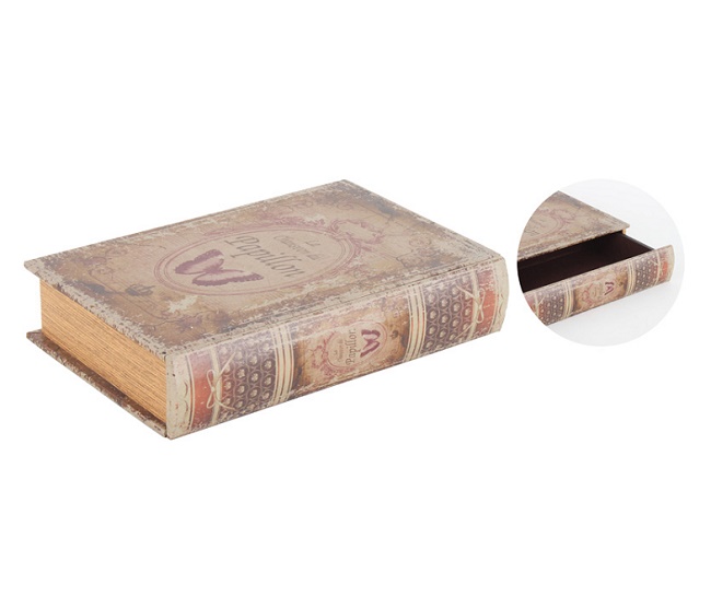 3709390024 DRVENA KUTIJA U OBLIKU KNJIGE OBLOŽENA VEŠTAČKOM KOŽOM 28*6*19cm
