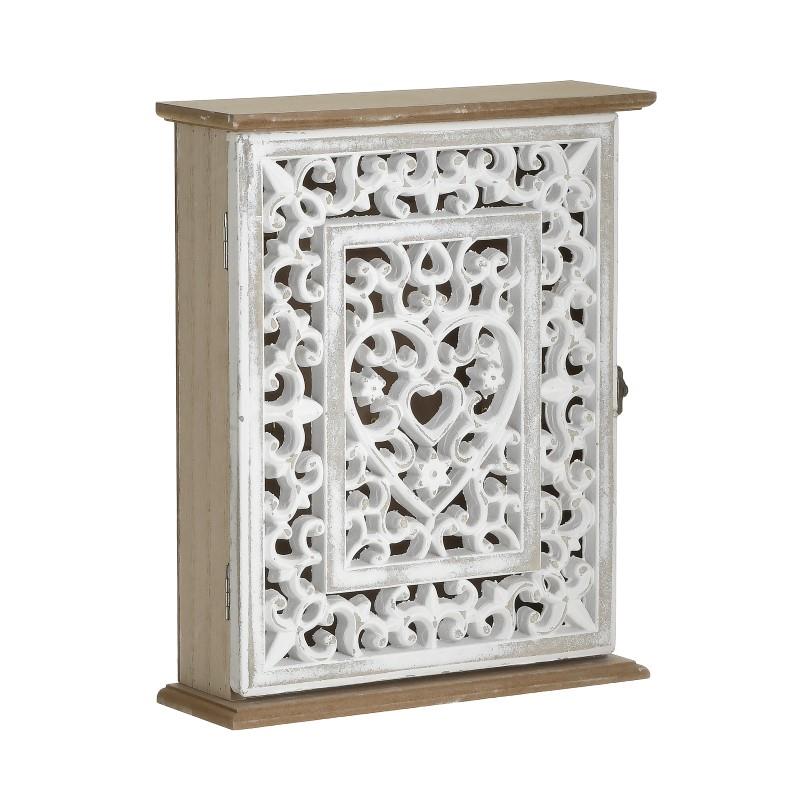 3701430046 DRVENA KUTIJA ZA KLJUČEVE SA DUBOREZOM NATURAL BELA 22X7X27 CM