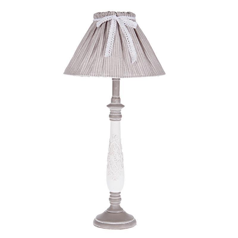 3158760112 DRVENA LAMPA SIVO-BEŽ SA PLATNENIM TUFNASTIM ABAŽUROM 25*25*55cm