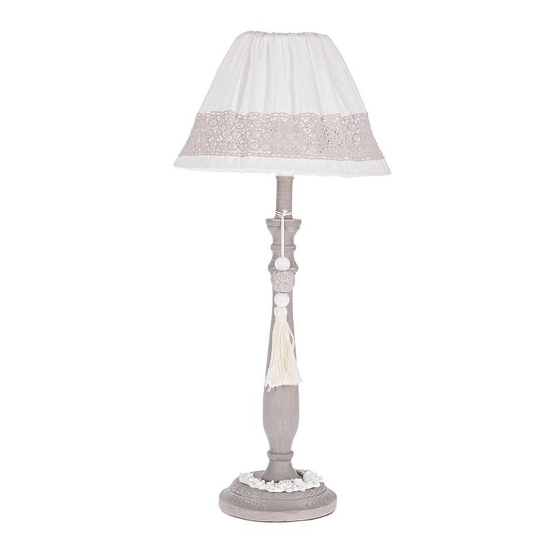 3158760110 DRVENA LAMPA SIVO-BEŽ SA PLATNENIM VEZENIM ABAŽUROM 25*25*45cm