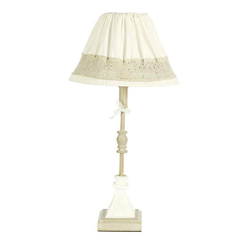 3158760118 DRVENA LAMPA SIVO-BEŽ SA PLATNENIM VEZENIM ABAŽUROM 25*25*48cm