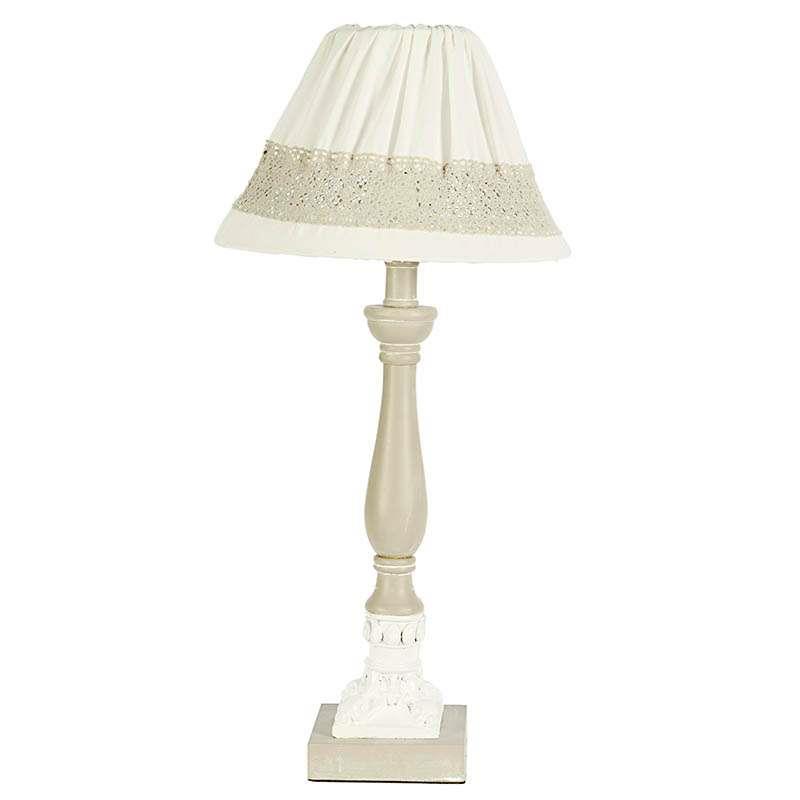 3158760117 DRVENA LAMPA SIVO-BEŽ SA PLATNENIM VEZENIM ABAŽUROM 25*25*52cm