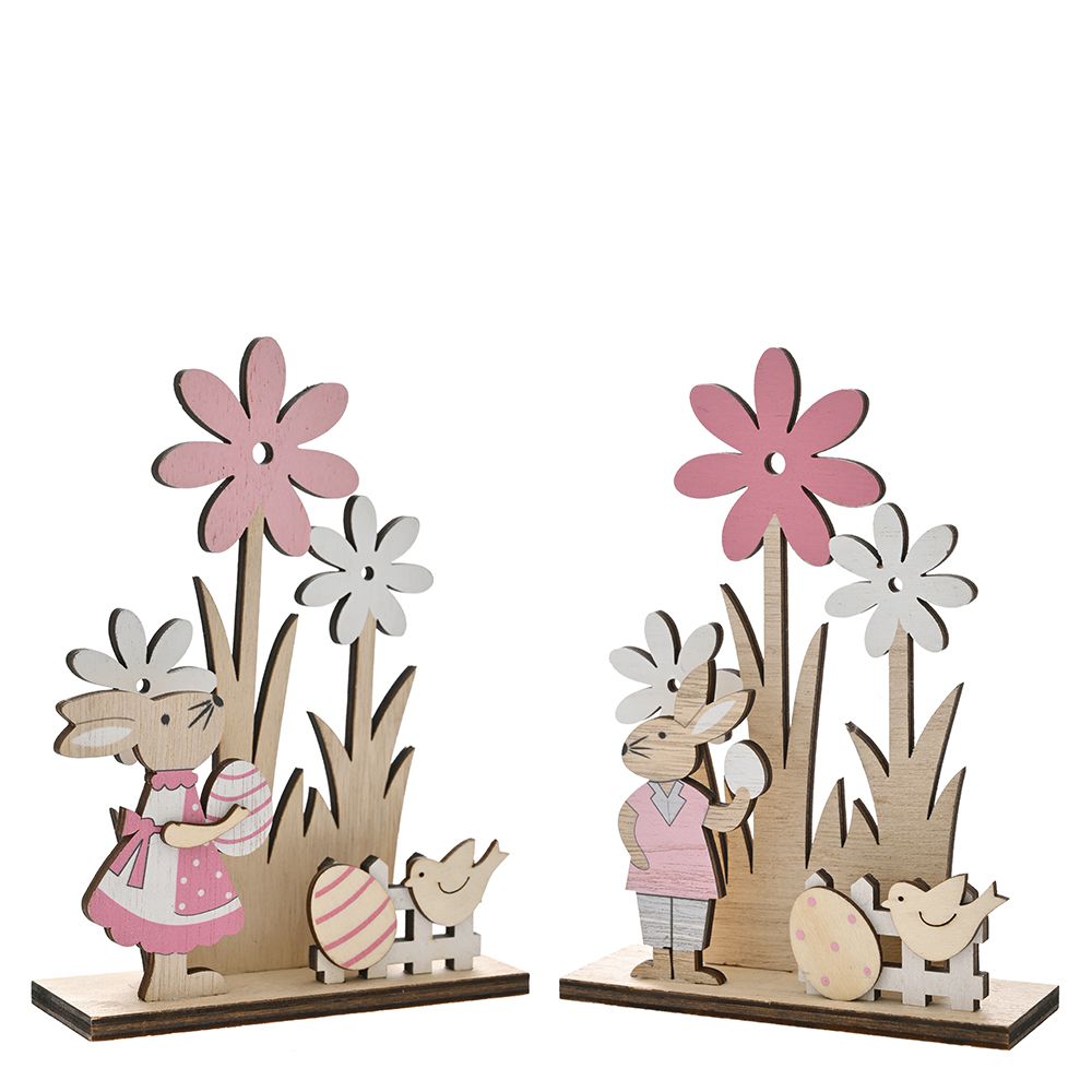 80810 DRVENA USKRŠNJA DEKORACIJA SA ZEKAMA SET/2 KOMADA 12X4X16 CM