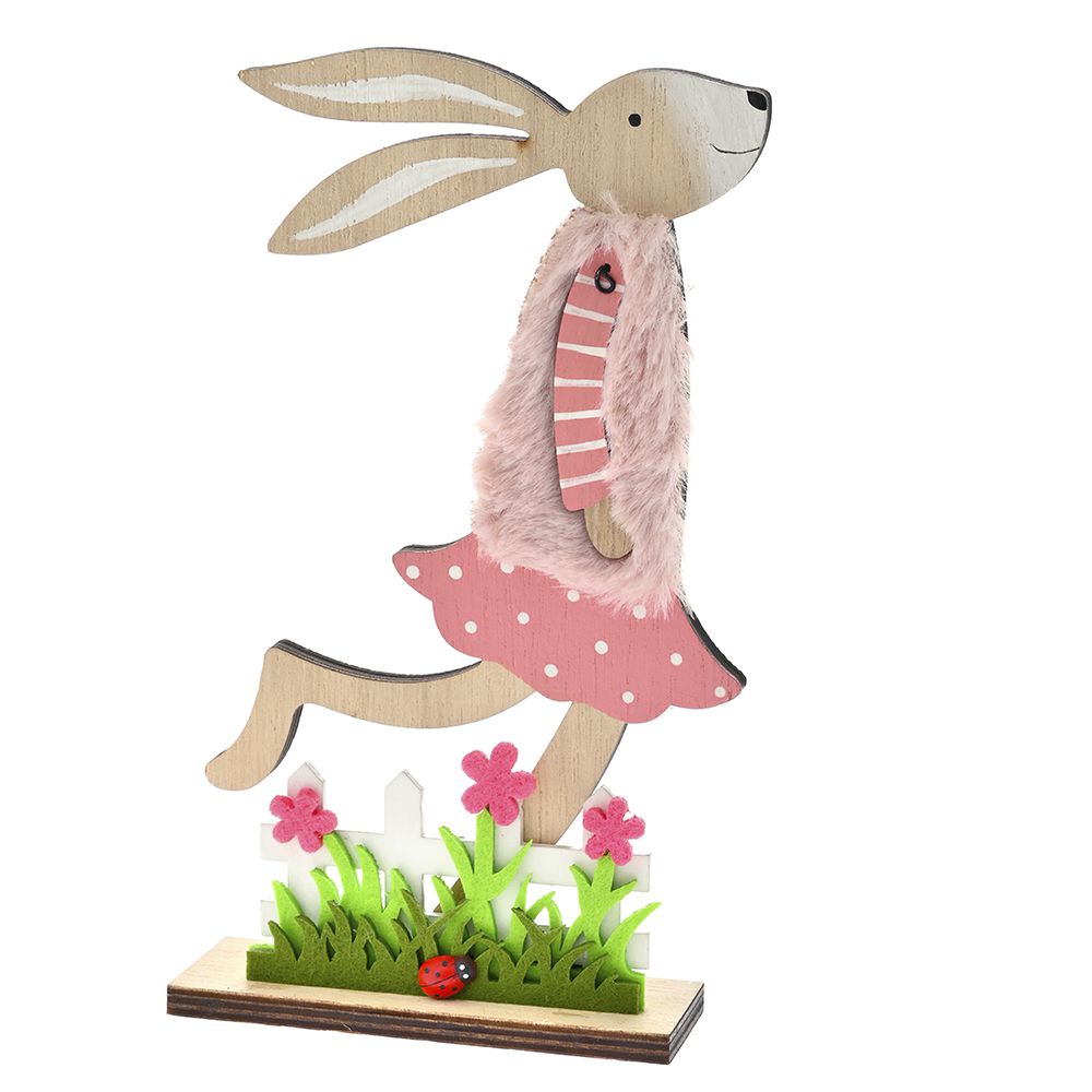 77233 DRVENA ZEČICA ROZE SA CVETIĆIMA 10.5X3.8X20 CM