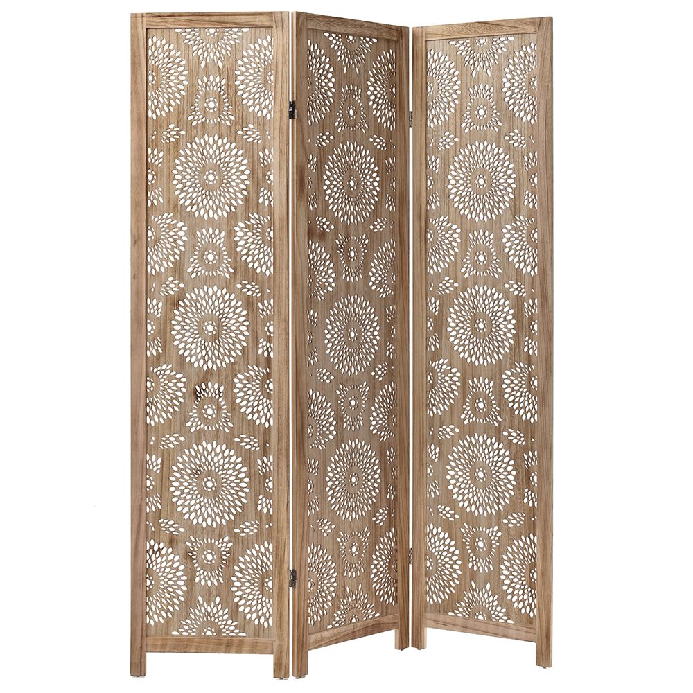 80854 DRVENI PARAVAN SVETLO BRAON 3X(40X170) CM