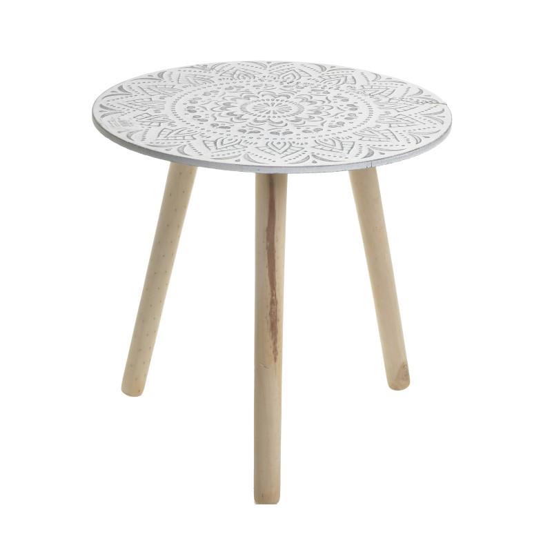 3501430033 DRVENI STOČIĆ TRONOŽAC ANTIK BELI SA DUBOREZOM 40X40 CM