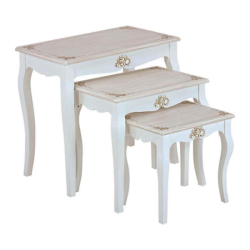 3501470030 DRVENI STOČIĆI BEŽ-BELI SA SRCIMA S/3 40*30*37cm