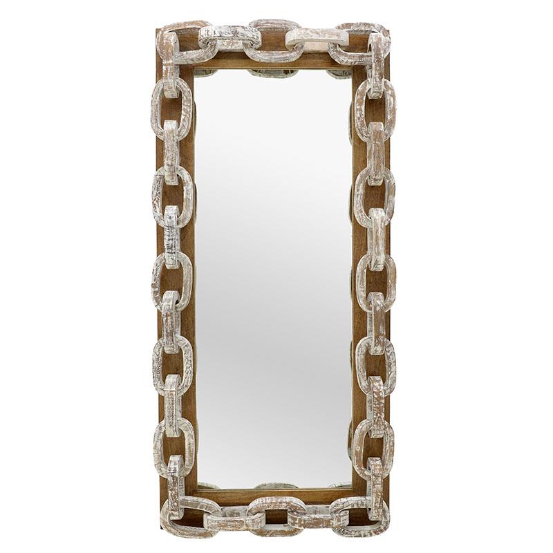 3951710002 DRVENO ZIDNO OGLEDALO LANCI ANTIK NATURAL BELO 79X17X170 CM
