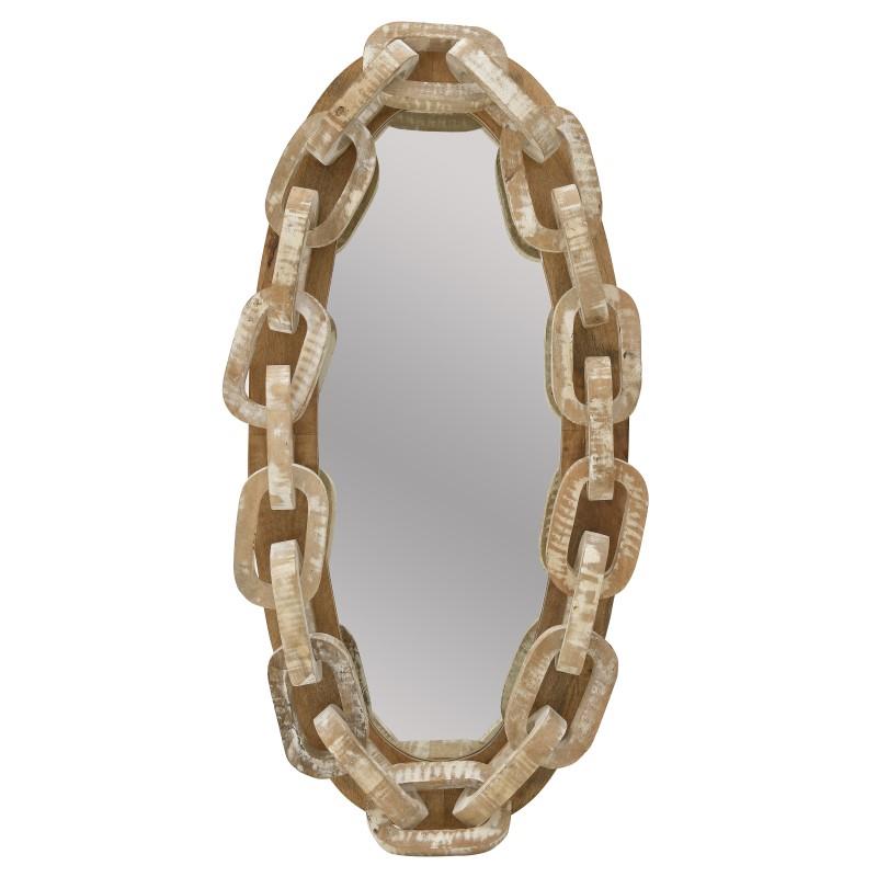 3951710032 DRVENO ZIDNO OGLEDALO LANCI NATURAL ANTIK BELO 60X17X126 CM