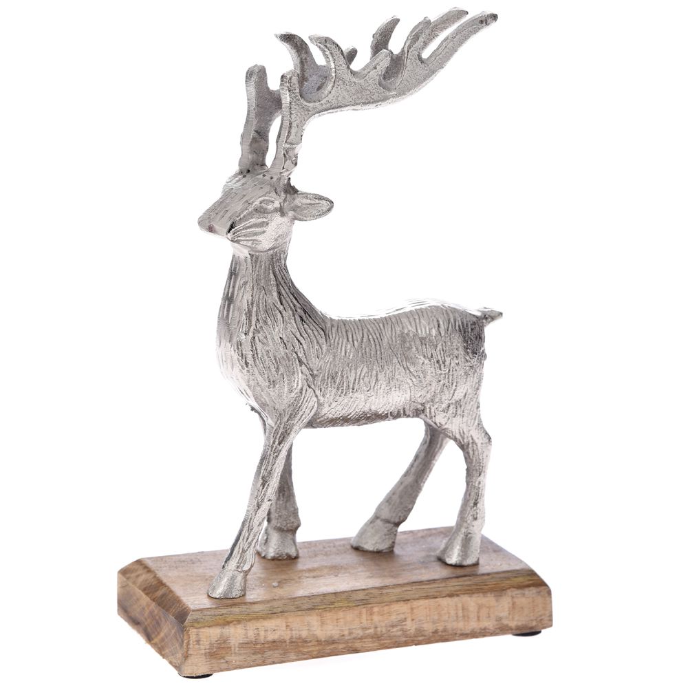 68197 YY FIGURA JELEN METALNI NA DRVENOM POSTOLJU 16*26 cm