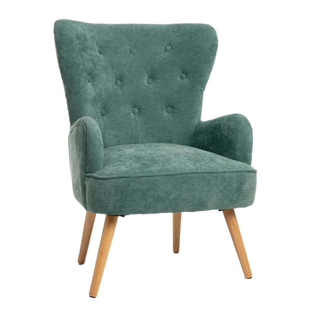 FOTELJA TAPACIRANA MINT PLIŠEM  67X71X90 CM SA DRVENIM NOGAMA 20 CM
