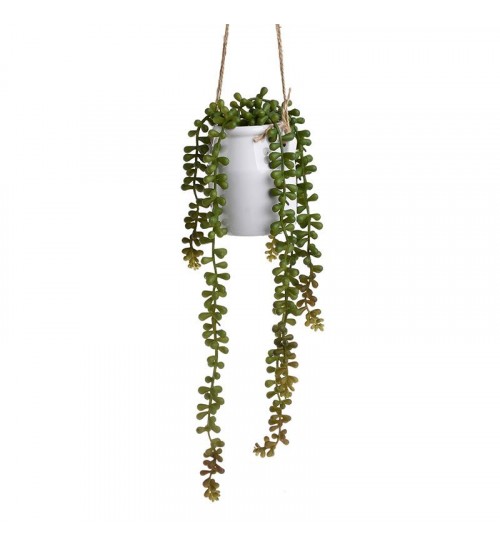 3857010033 IKEBANA OD VEŠTAČKOG CVEĆA U BELOJ VISEĆOJ SAKSIJI 37cm