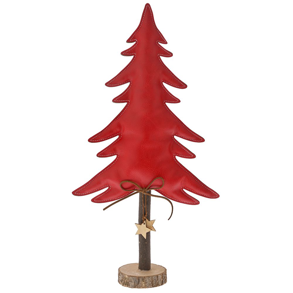 79531 JELKA CRVENA KOŽNA NA DRVENOM POSTOLJU 24X8X44 CM