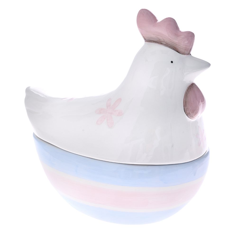 77445 KERAMIČKA ČINIJA KOKA BELO PLAVO ROZE 21X13X20 CM