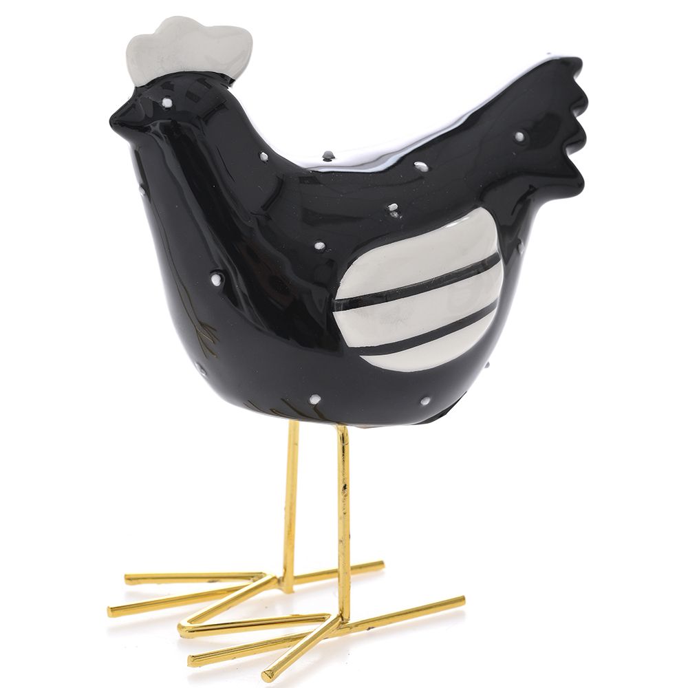 80758 KERAMIČKA KOKA CRNA SA METALNIM NOGAMA 14X8X15 CM