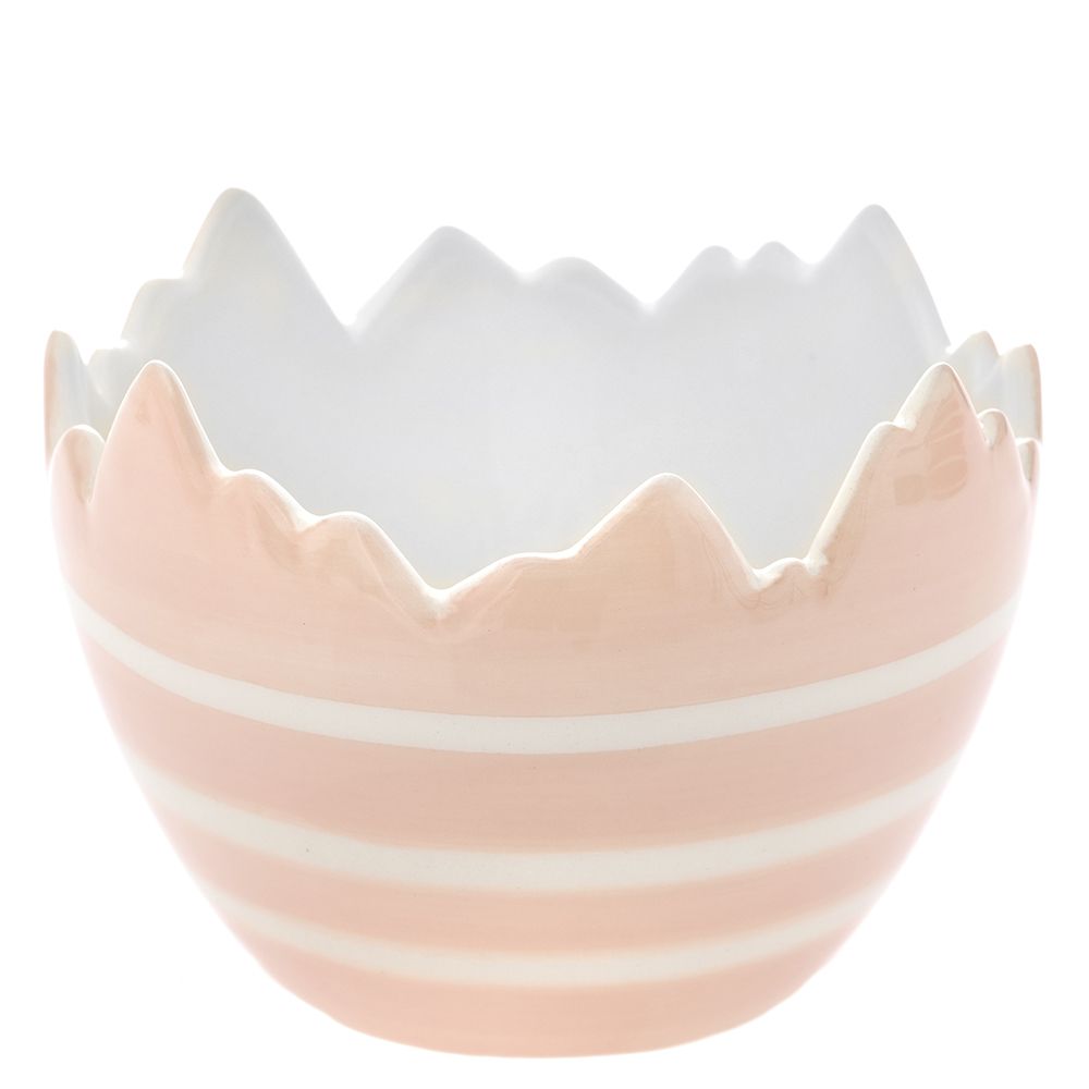 80762 KERAMIČKA KORPICA ROZE JAJE SA LINJAMA 13X9 CM