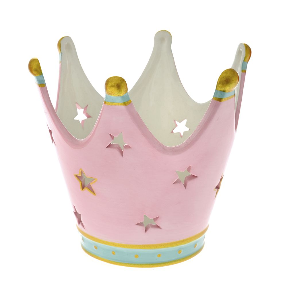 78922 KERAMIČKA KRUNA SVEĆNJAK ROZE ZLATNA 14X13 CM