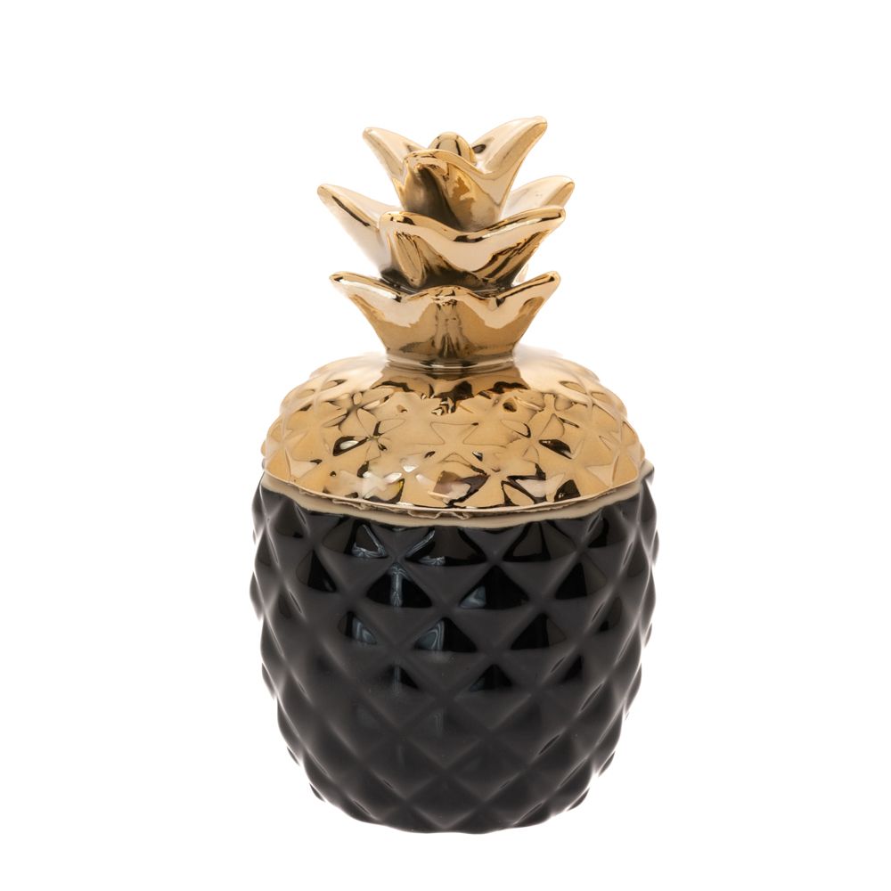 *KERAMIČKA KUTIJA ANANAS CRNO ZLATNA 9X17 CM