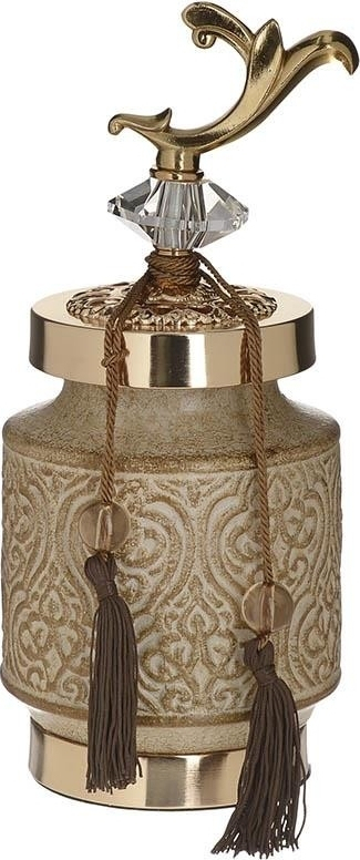 3707430150 KERAMIČKA KUTIJA SA POKLOPCEM BEŽ ZLATNA 13*29cm