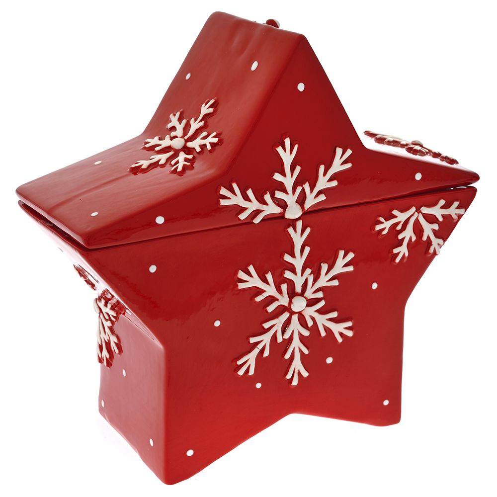 81569 KERAMIČKA KUTIJA ZVEZDA CRVENA SA PAHULJAMA 25X10X24 CM