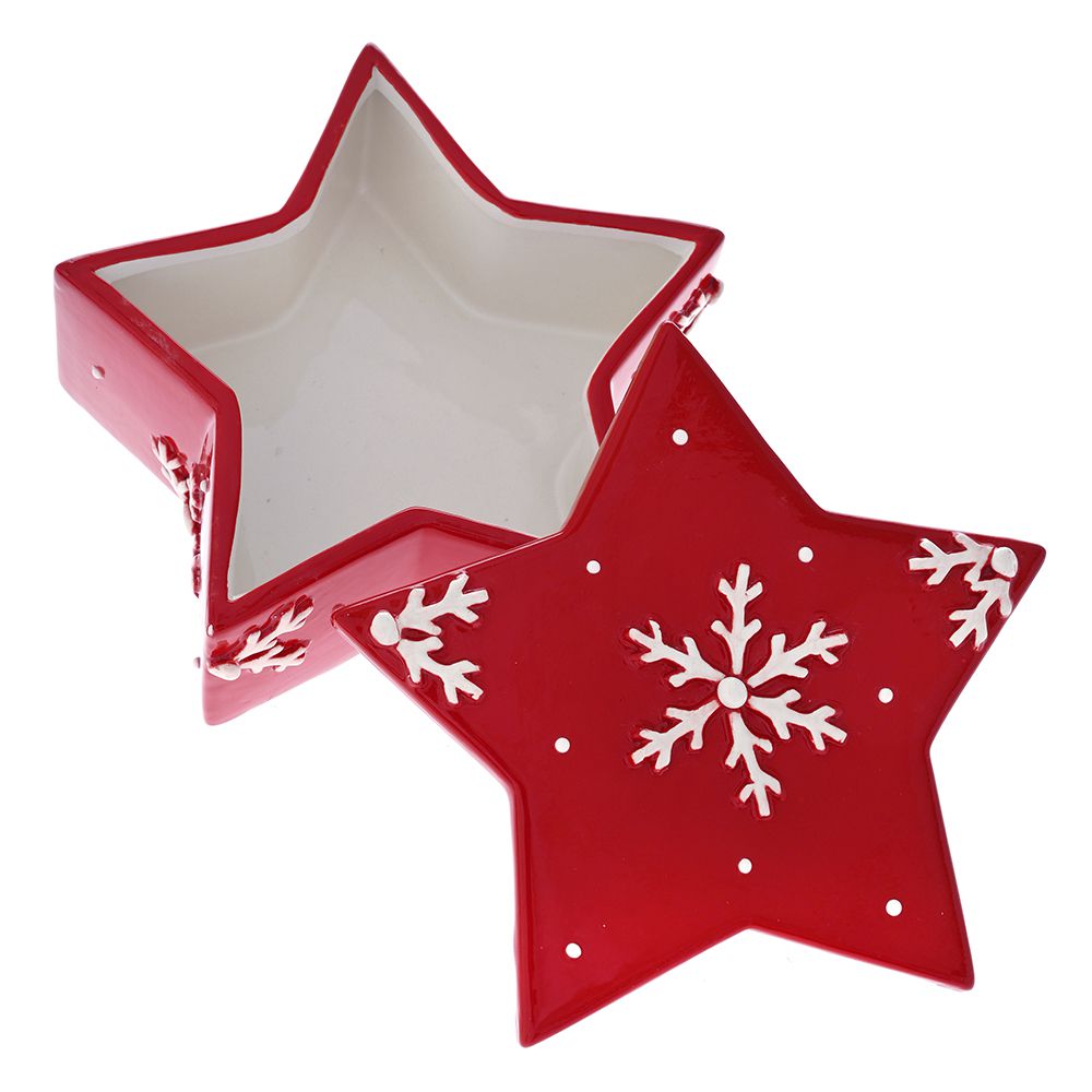 81574 KERAMIČKA KUTIJA ZVEZDA SA PAHULJAMA 18X17X8 CM