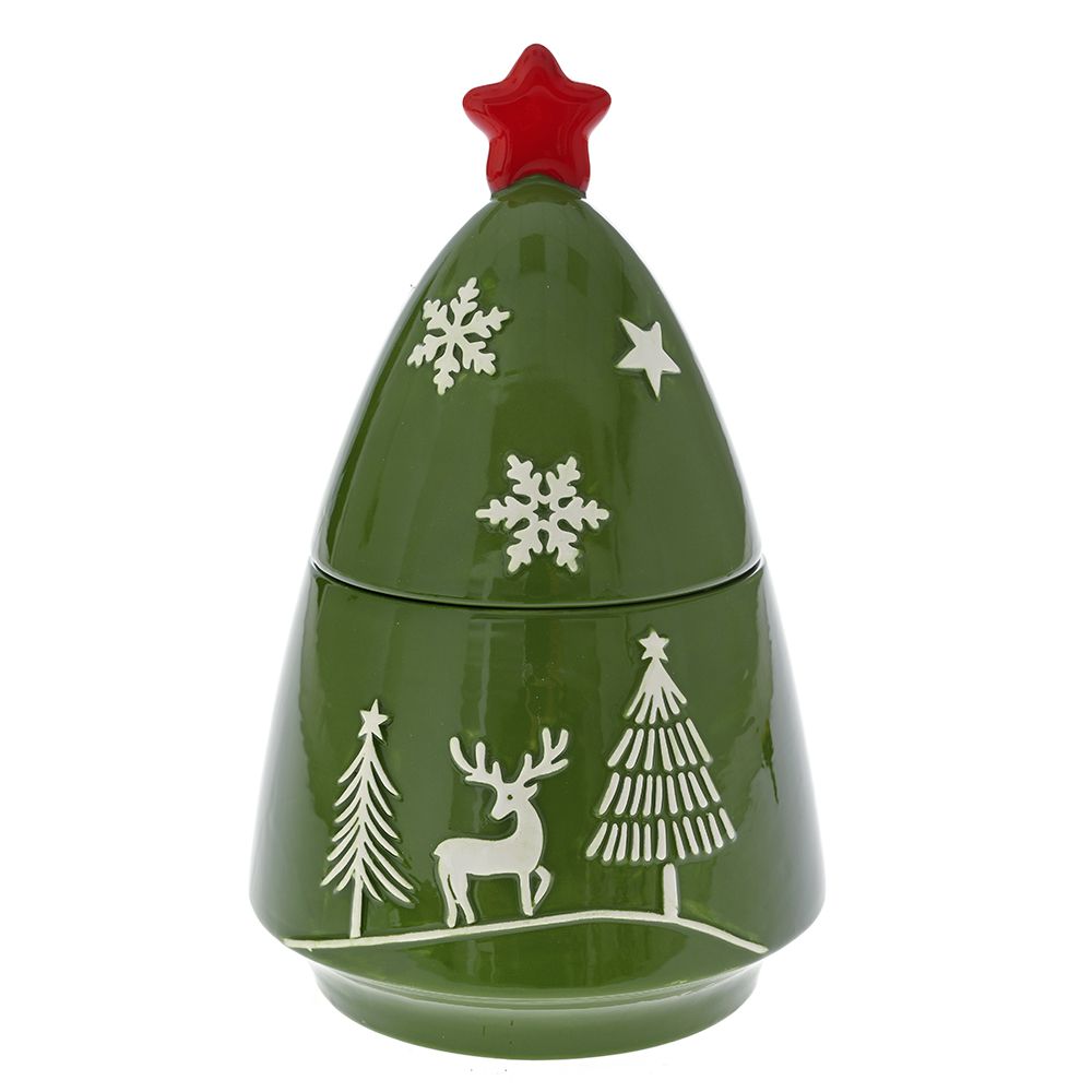 81831 KERAMIČKA TEGLA JELKA ZELENO BELA 16X16X26 CM