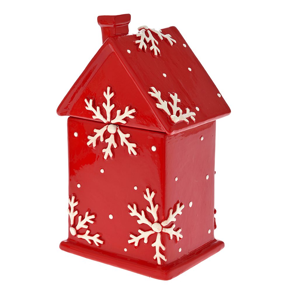 81568 KERAMIČKA TEGLA KUĆICA CRVENA SA PAHULJAMA 12X9X20 CM