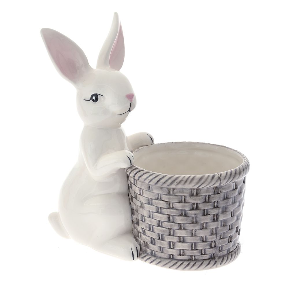 77642 KERAMIČKI ZEKA BELI SA KORPOM 17X10X18 CM