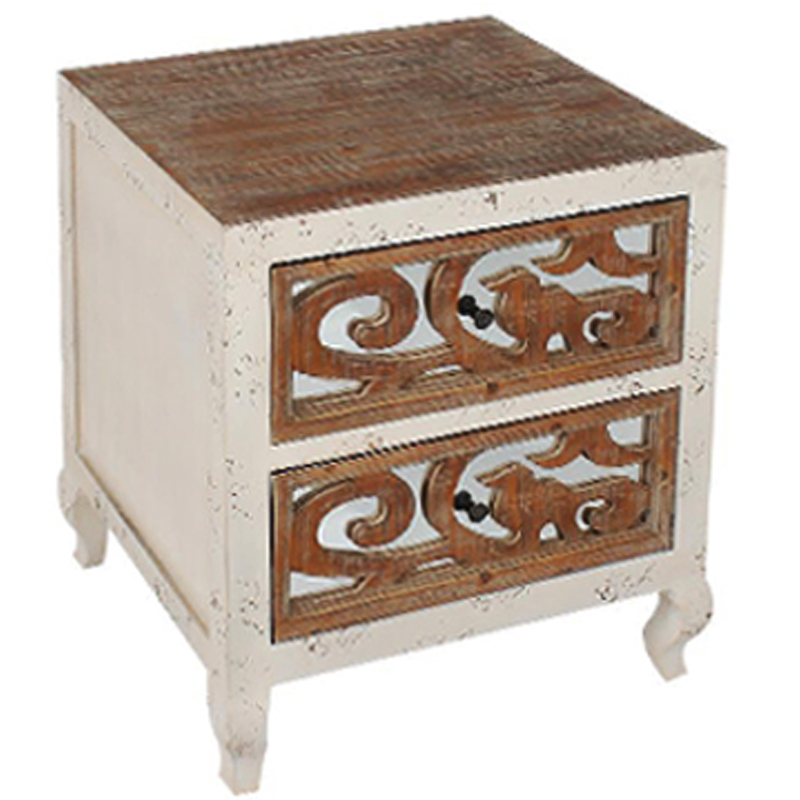 3503120006 DRVENA KOMODA ANTIK BRAON SA OGLEDALIMA 2 FIOKE 61*46*66cm