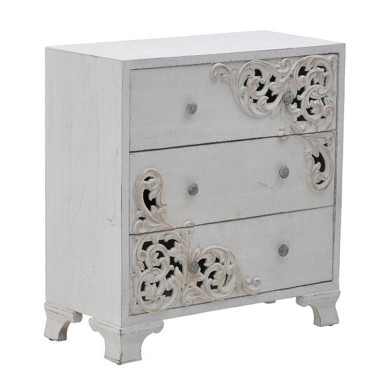 3500900310 KOMODA DRVENA ANTIK BELA SA DUBOREZIMA 76X36X80 CM