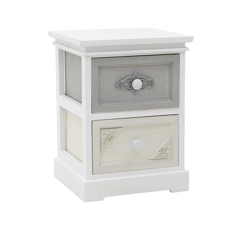 3503760038 KOMODA DRVENA MINI SA FIOKAMA SIVO-BEŽ BELA 30X29X40cm
