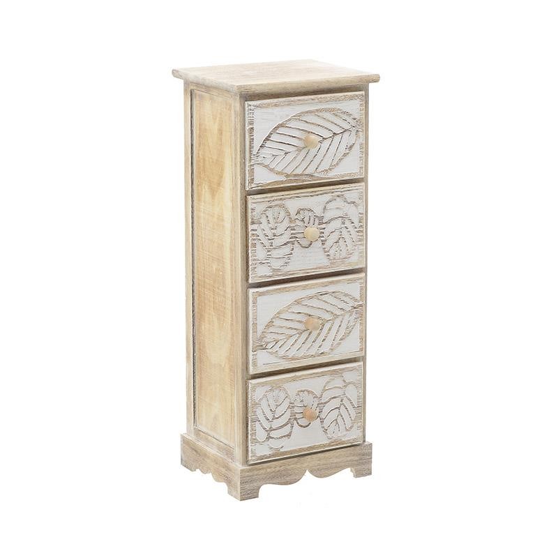 3508610062 KOMODA DRVENA SA FIOKAMA BEŽ-BELA DEZEN LIST 30*25*77cm