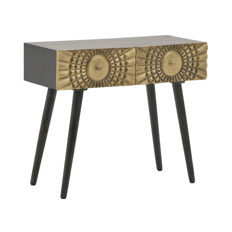 3503500047 KONZOLA DRVENA BRAON ZLATNA 90X38X76 CM